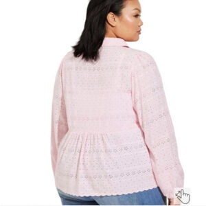 Torrid Plus Sz 2X Pink Eyelet Button Down Peplum Shirt